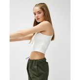 Koton Basic Crop Atlet Halter Yaka Fitilli - M - Ekru
