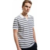 Koton Çizgili Kısa Kollu Regular Fit V Yaka Polo Tişört - Beyaz - Siyah