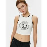 Koton Crop Atlet Halter Yaka Baskılı Fitilli - Ekru