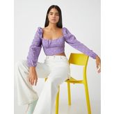 Koton Crop Bluz Balon Kollu Dokulu