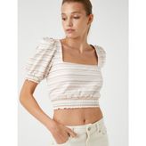 Koton Crop Bluz Beli Lastikli - 48 - Turuncu