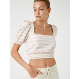 Koton Crop Bluz Beli Lastikli