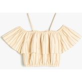Koton Crop Bluz Düşük Omuz Askılı Kısa Kollu Pamuklu - 5 - 6 Yaş - Ekru