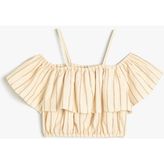 Koton Crop Bluz Düşük Omuz Askılı Kısa Kollu Pamuklu - 6 - 7 Yaş - Ekru
