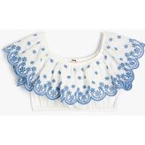 KOTON Crop Bluz Düşük Omuz Fırfırlı İşlemeli