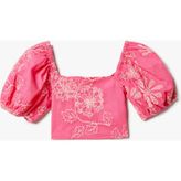 Koton Crop Bluz İşlemeli Kare Yaka Pamuklu