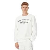 KOTON Erkek 4WAM70163MK Bisiklet Yaka Uzun Kollu Slogan Baskılı Sweatshirt, Beyaz (000), S