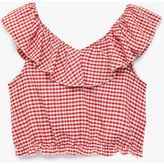 Koton Fırfırlı Kolsuz Düşük Omuz Ekoseli Crop Bluz - Kırmızı - 7 - 8 Yaş