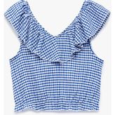 Koton Fırfırlı Kolsuz Düşük Omuz Ekoseli Crop Bluz - Mavi - 13 - 14 Yaş