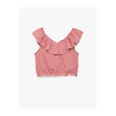 Koton Fırfırlı Kolsuz Düşük Omuz Ekoseli Crop Bluz