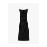 Koton Slim Fit Drapeli Midi Boy Straplez Elbise