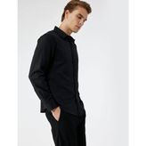 Koton Slim Fit Yarım Italyan Yaka Siyah Erkek Gömlek 7WAM60036HW - 5-Siyah