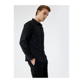 Koton Slim Fit Yarım İtalyan Yaka Siyah Erkek Gömlek 7WAM60036HW