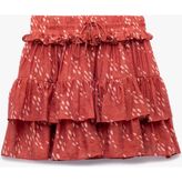 Koton x Melis Ağazat - Desenli Beli Lastikli Bağlamalı Katmanlı Fırfırlı Mini Etek - Pembe - 38