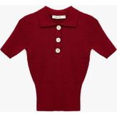 Koton x Melis Ağazat - Kısa Kollu Düğmeli Polo Yaka Saç Örgü Kazak - Bordo