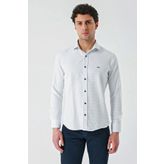 Koyu Lacivert Uzun Kollu Desenli Armürlü Cepsiz Pamuklu Klasik Slim Fit Dar Kesim Gömlek 1004240189