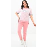 Koza Butik Kadın Büyük Beden Çizgili Eşofman Takımı 8106-24 Pembe 5XL