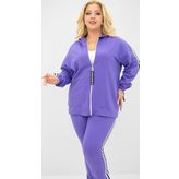 Koza Butik Kadın Büyük Beden Kapüşonlu Baskı Detaylı Eşofman Takımı 8136-25 Mor 2XL