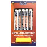 Kraf 778G 8'li Beyaz Tahta Kalemi & Silgi Set