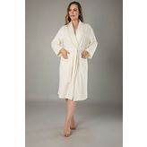 Krem Dantelli Bambu Cotton Bayan Bornozu