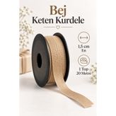 kubbe tekstil aksesuar Bej Keten Kurdele 1,5 cm – 1 Top 20 Metre – Hediye Paketi, Çiçek Buketi, Davet ve Dekorasyon Süsleme Kurdelası