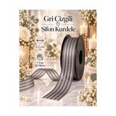 kubbe tekstil aksesuar Gri Çizgili Şifon Kurdele 2,5 cm – 1 Top 20 Metre Hediye Paketi, Çiçek Buketi, Nişan Düğün ve Dekorasyon Kurdelası