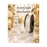 kubbe tekstil aksesuar Krem Çizgili Şifon Kurdele 2,5 cm – 1 Top 20 Metre Hediye Paketi, Çiçek Buketi, Nişan Düğün ve Dekorasyon Kurdelası