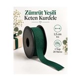 kubbe tekstil aksesuar Zümrüt Yeşil Keten Kurdele 1,5 cm – 1 Top 20 Metre – Hediye Paketi, Çiçek Buketi, Davet ve Dekorasyon Süsleme Kurdelası