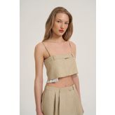 Kumaş Matchli Askılı Crop Bluz Taş