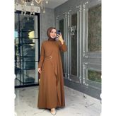 Kuş Gözü Detaylı Elbise-Taba