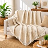 Kyro Tech Premium Pamuklu Lilyana Koltuk Örtüsü 170x210 cm, Çift Taraflı Dekoratif Şal, Tekli, Üçlü, Kanepe, Çekyat, Berjer İçin Koruyucu, Kaymaz, Nefes Alan, Yıkanabilir, Modern Çizgili Tasarım KREM