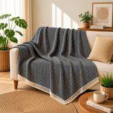 Kyro Tech Premium Pamuklu Lilyana Koltuk Örtüsü 170x210 cm, Çift Taraflı Dekoratif Şal, Tekli, Üçlü, Kanepe, Çekyat, Berjer Koruyucu, Kaymaz, Nefes Alan, Yıkanabilir, Modern Çizgili Tasarım ANTRASİT