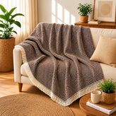 Kyro Tech Premium Pamuklu Lilyana Koltuk Örtüsü 170x210 cm, Çift Taraflı Dekoratif Şal, Tekli, Üçlü, Kanepe, Çekyat, Berjer Koruyucu, Kaymaz, Nefes Alan, Yıkanabilir, Modern Çizgili Tasarım KAHVERENGİ