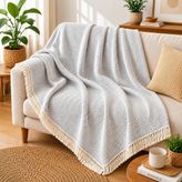 Kyro Tech Premium Pamuklu Lilyana Koltuk Örtüsü 170x210 cm, Çift Taraflı Dekoratif Şal, Tekli, Üçlü, Kanepe, Çekyat ve Berjer İçin Koruyucu, Kaymaz, Nefes Alan, Yıkanabilir, Modern Çizgili Tasarım GRİ