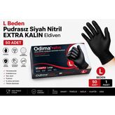 L Beden Extra Kalın Pudrasız Siyah Nitril Eldiven - 50 Adet