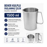 Labolist Beher Kulplu Paslanmaz Çelik 1500 ml - Ölçekli Beaker