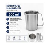 Labolist Beher Kulplu Paslanmaz Çelik 500 ml - Ölçekli Beaker