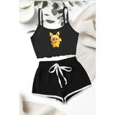 Labubu Pikachu Şort Takım - 2XL - Siyah