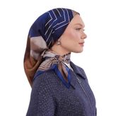 Lacivert Desenli Twill İpek Eşarp