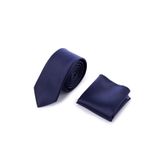 Lacivert Düz Saten Kravat Mendil Set | STD