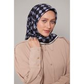 Lacivert Mini Yonca Desen Twill İpek Eşarp