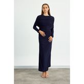 Lacivert Omuz Detaylı Drape Elbise - 40 - 42