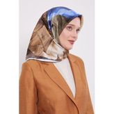 Lacivert Soyut Ebruli Desen Twill İpek Eşarp