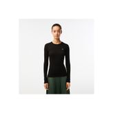 Lacoste Kadın Slim Fit Uzun Kollu Bisiklet Yaka Siyah T-shirt