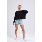ladyzey kadın siyah bisiklet yaka oversize sweatshirt