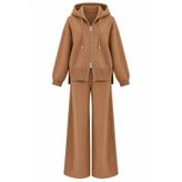 Laluvia Camel Kapüşonlu Triko Takım - 0511