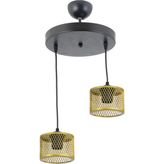 Lambadar Ikili Kafes Model Modern Sarkıt Avize - Siyah - Gold - 2