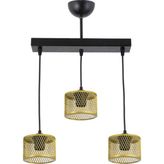 Lambadar Üçlü Kafes Model Modern Sarkıt Avize - Siyah - Gold - 3