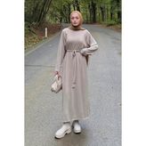 Lamelif Arma Detaylı Elbise Bej