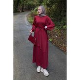 Lamelif Arma Detaylı Elbise Bordo